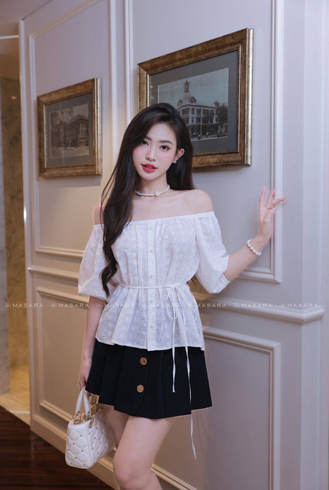 QUẦN VÁY XẾP LY 3 NÚT VÀNG