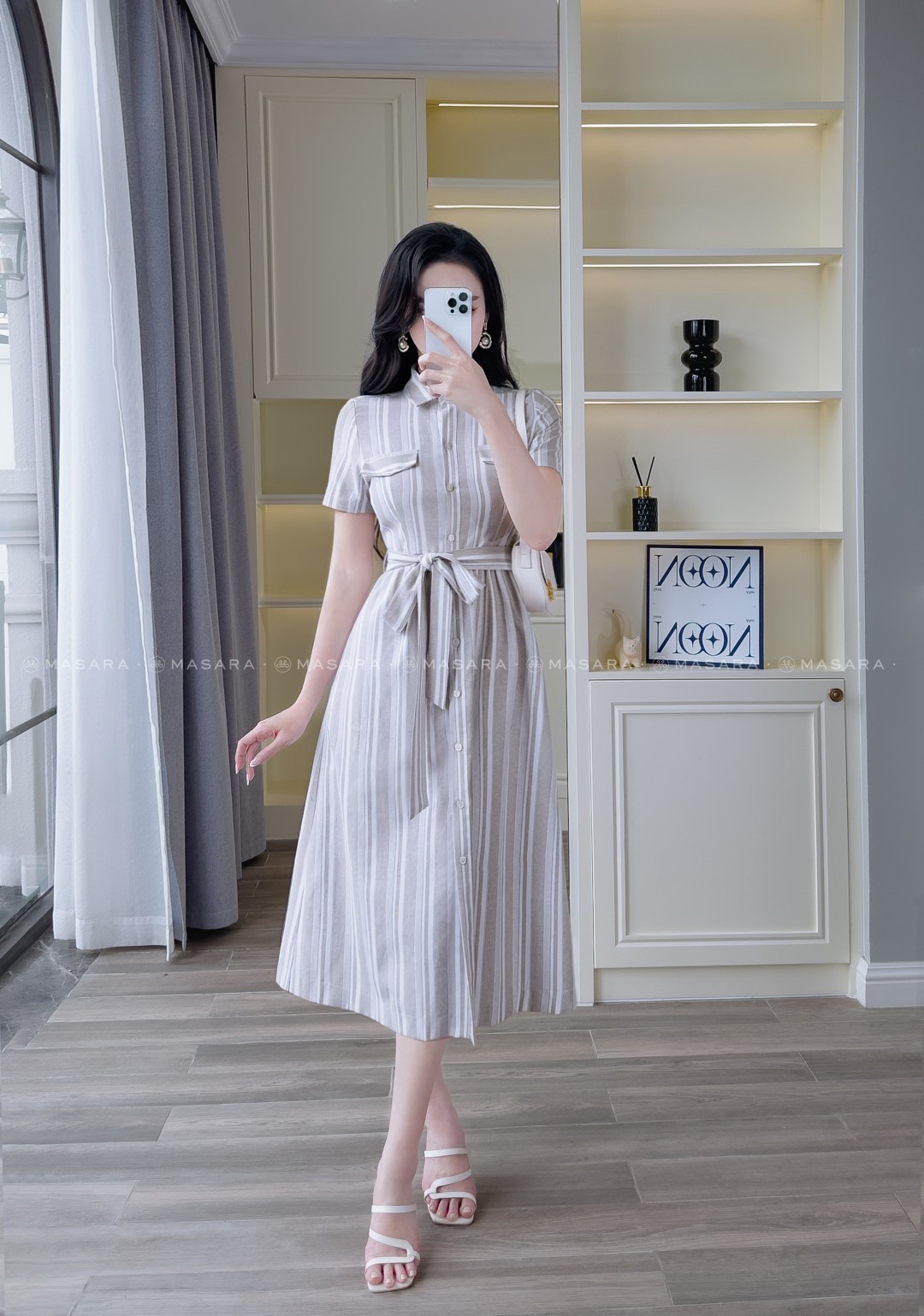 ĐẦM KẺ XÁM THẮT EO