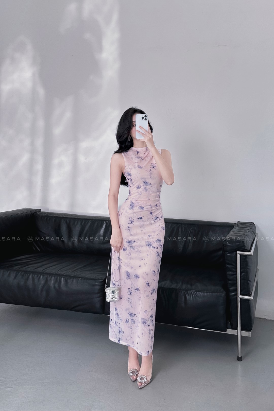 ĐẦM THUN LƯỚI HỒNG NHÚNG EO (M)