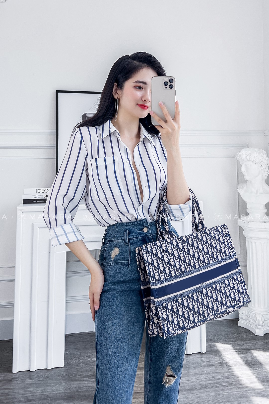 QUẦN JEAN BAGGY XƯỚC LẬT LINE XANH ĐẬM