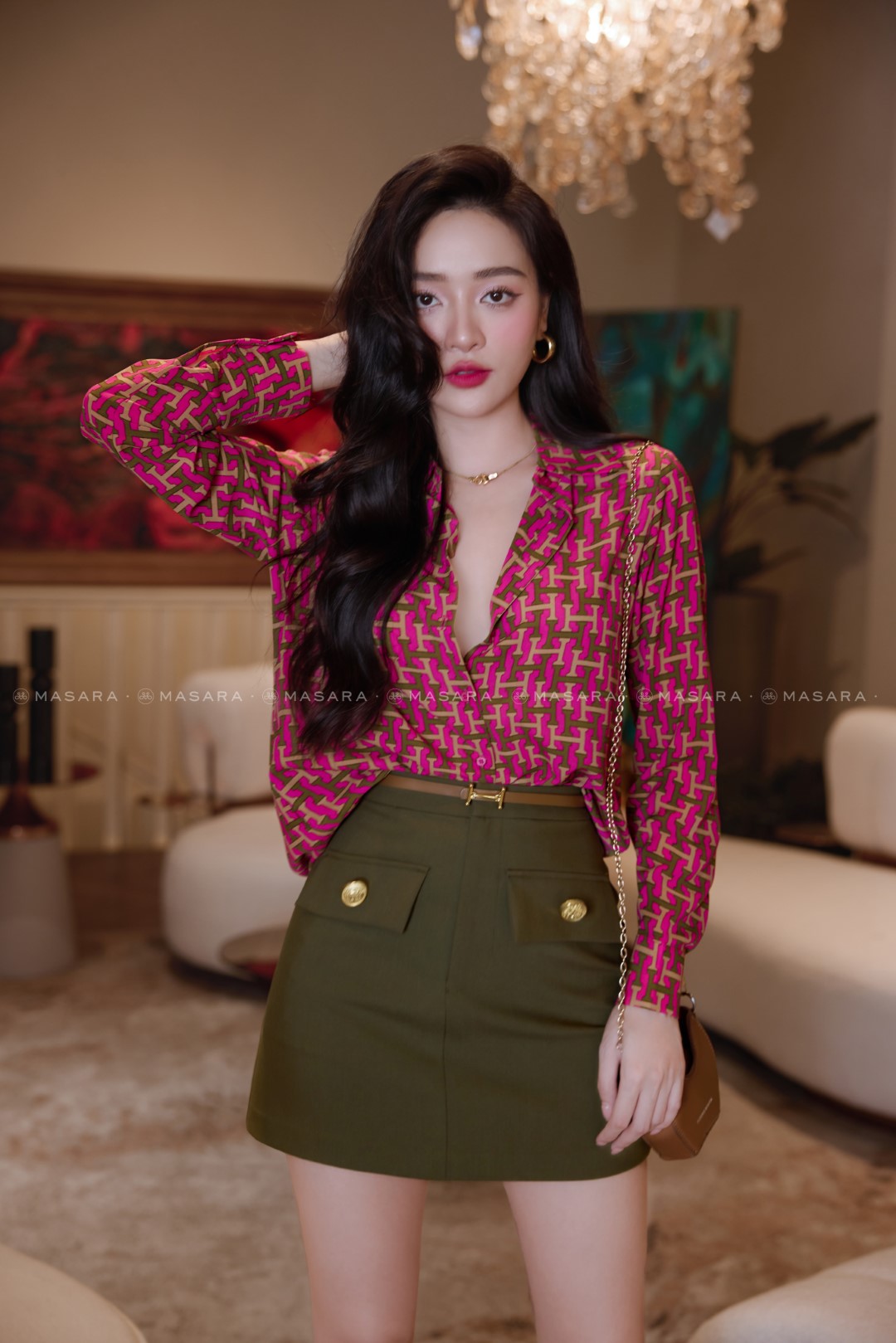 CHÂN VÁY XANH RÊU NÚT VÀNG