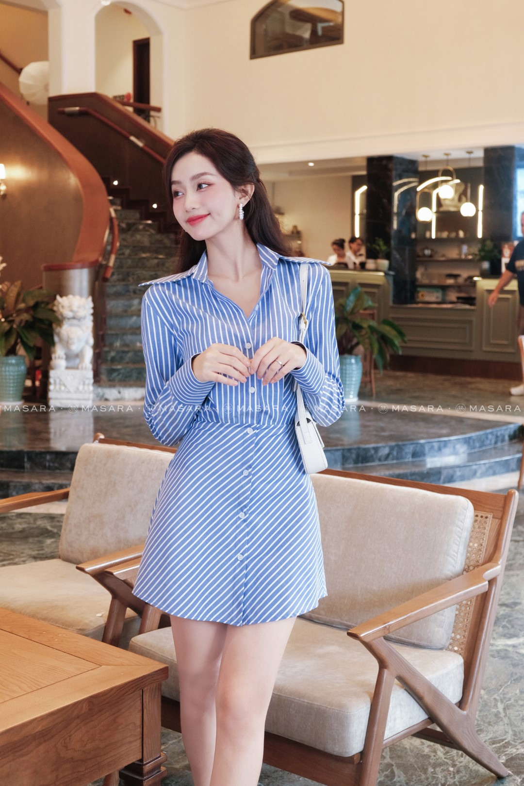 ĐẦM SƠ MI KẺ XANH ĐẬM