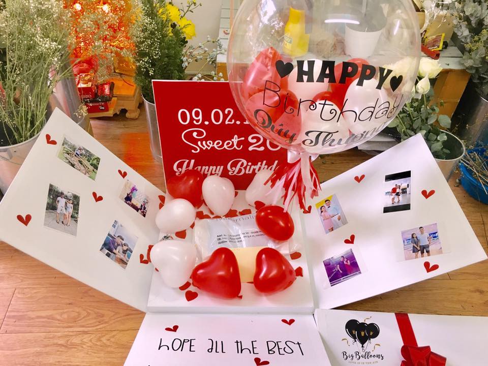 Hộp quà bóng bay surprise box tặng sinh nhật bạn gái