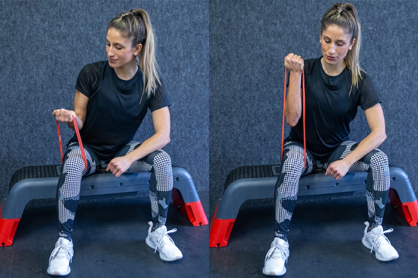 Bài tập với dây kháng lực cho nữ cuộn tròn bắp tay