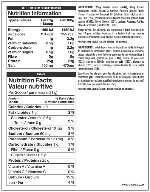 Nutrition Facts Mutant Iso Surge