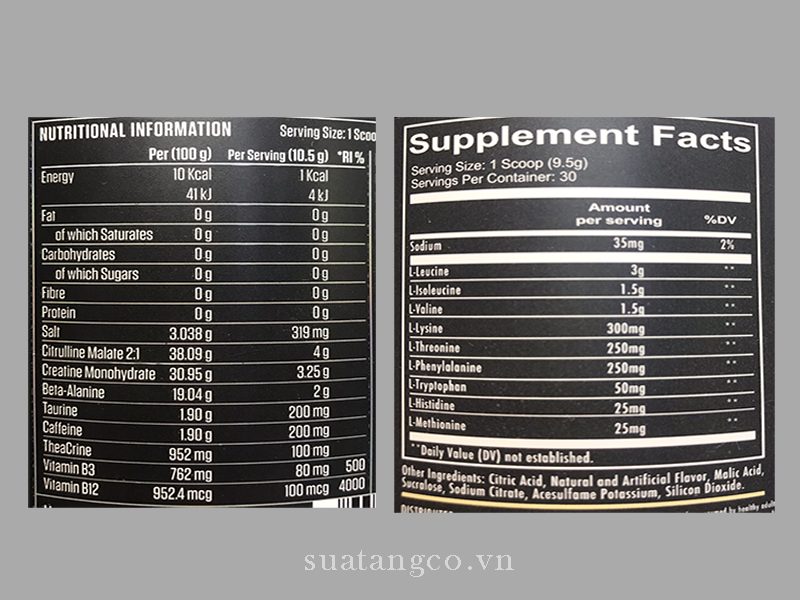Nutrition Facts ABE Pre-workout 30 Servings