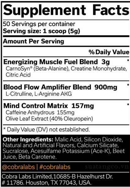 Nutrition Facts CobraLab The Curse 50 servings