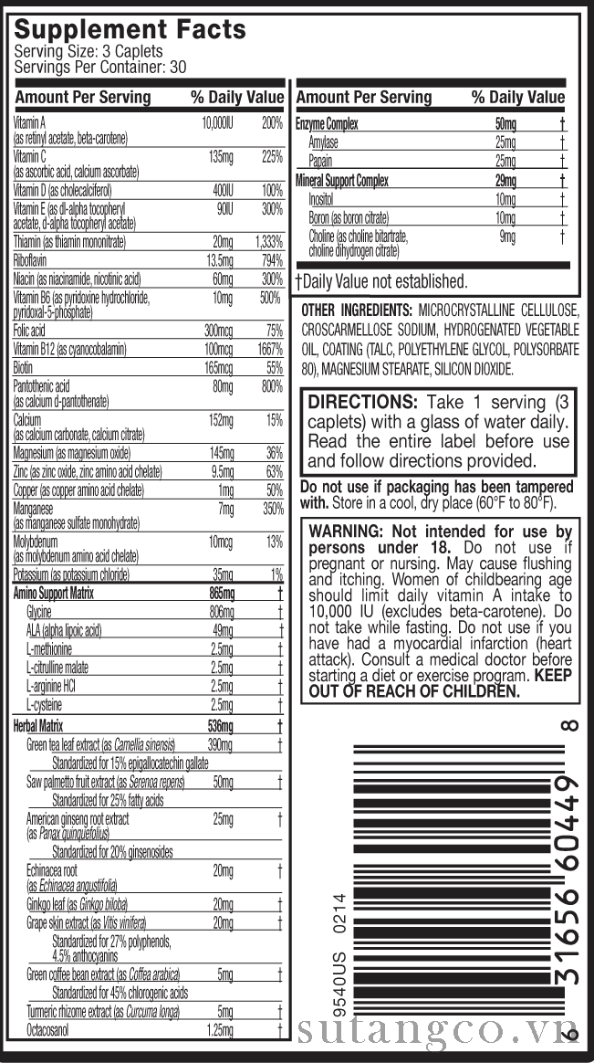 Nutrition Facts Platinum Multi Vitamin 90 viên