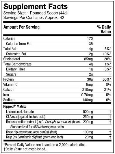 nutrition facts nitrotech ripped