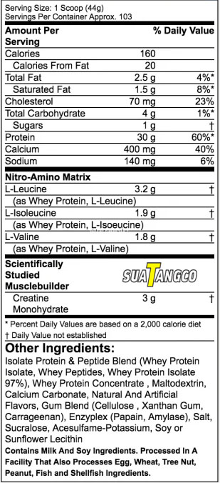 Nutrition Facts Nitro Tech 10lbs