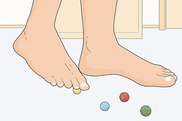 Bài tập dùng ngón chân để cầm nắm các vật nhỏ