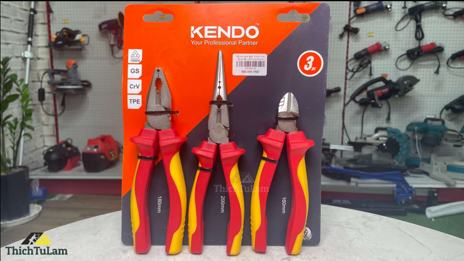 Bộ kìm cách điện 1000V 3 cái (kìm điện-cắt-nhọn) Kendo 85134