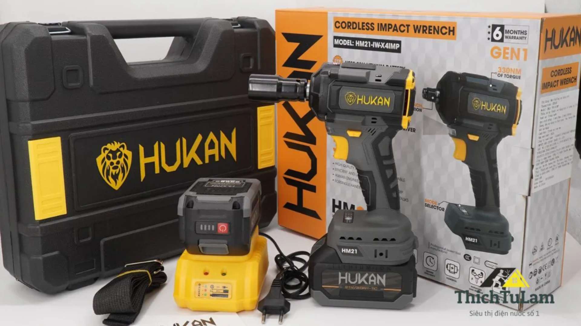 Bộ máy bắn bu lông pin 21V 330Nm Hukan HM21-IW-X4IMP.2 (2 pin, 1 sạc)