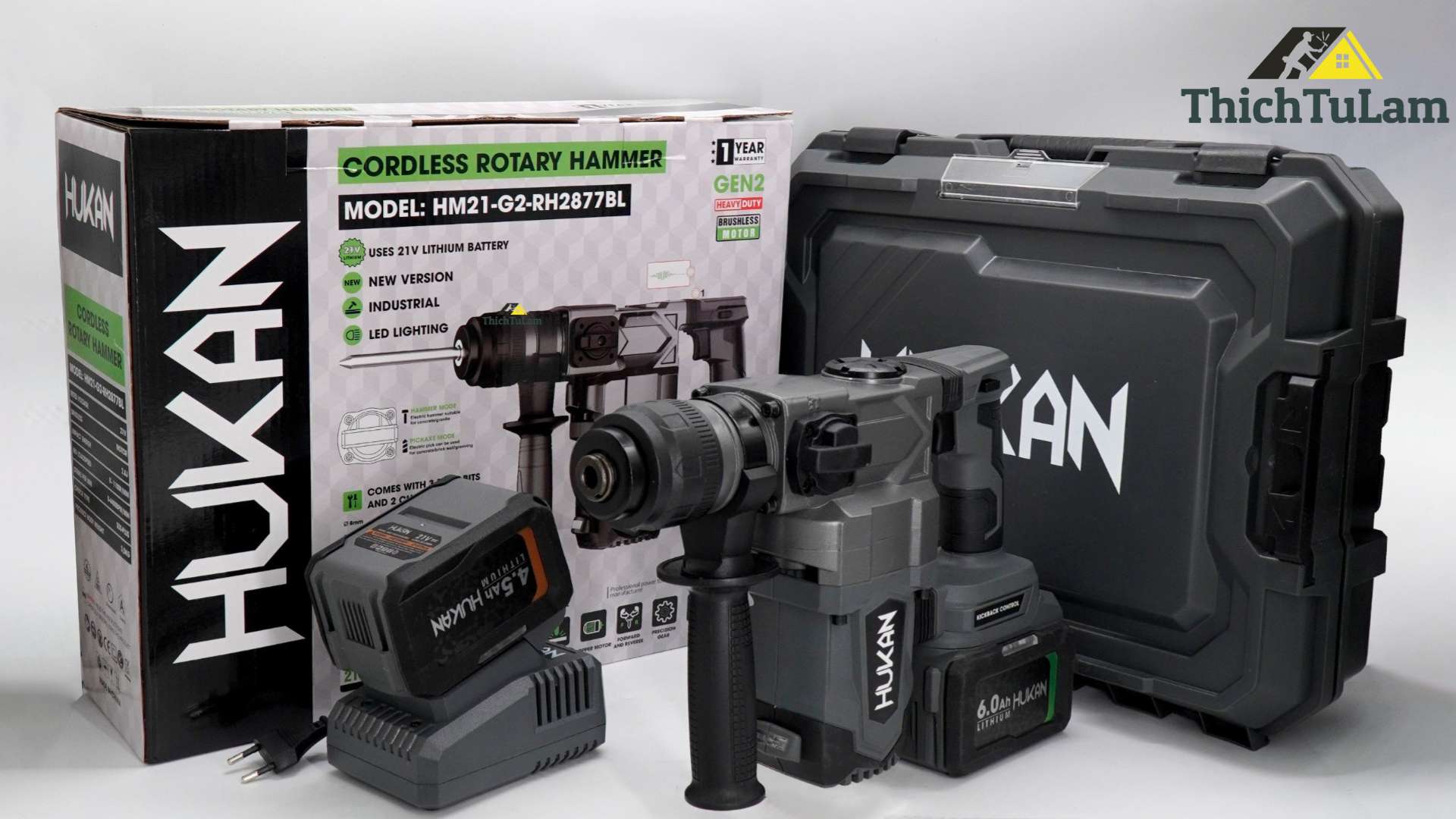 Bộ máy khoan bê tông pin 21V Hukan HK-HM21-G2-RH2877BL