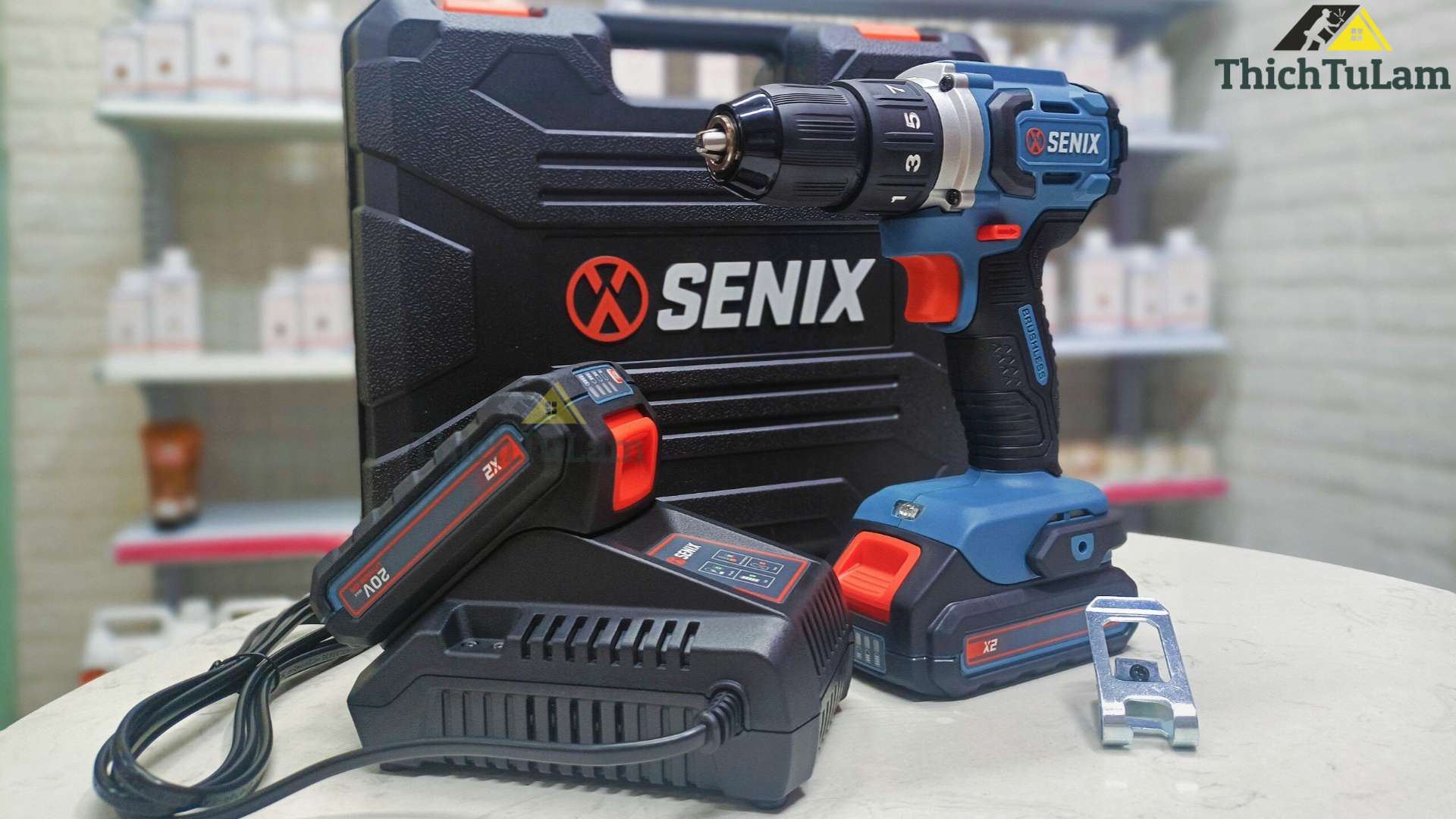 Bộ máy khoan pin 20V có búa (2 pin 2Ah) Senix PDHX2-M2-EU