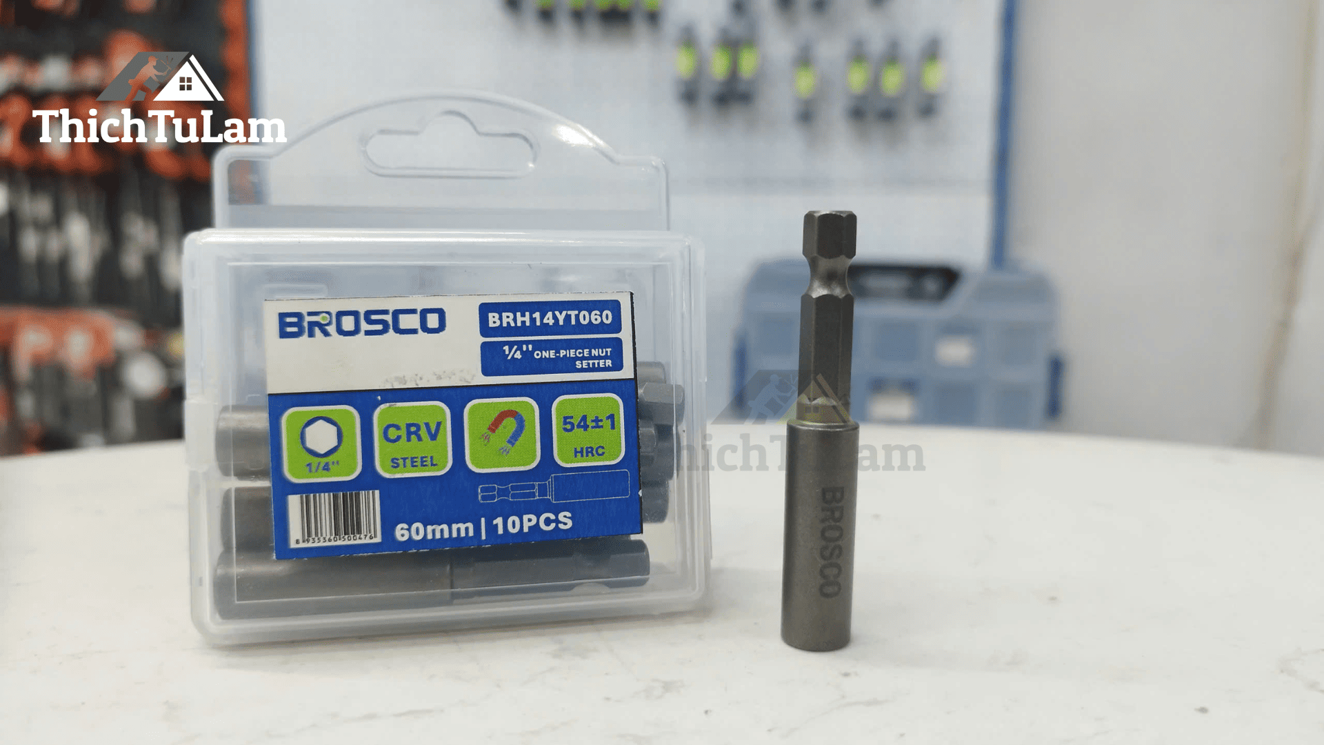 Đầu nối 1/4inchx60mm chuôi lục giác 6.35mm (thân liền) (vỉ 10 cái) Brosco BRH14YT060