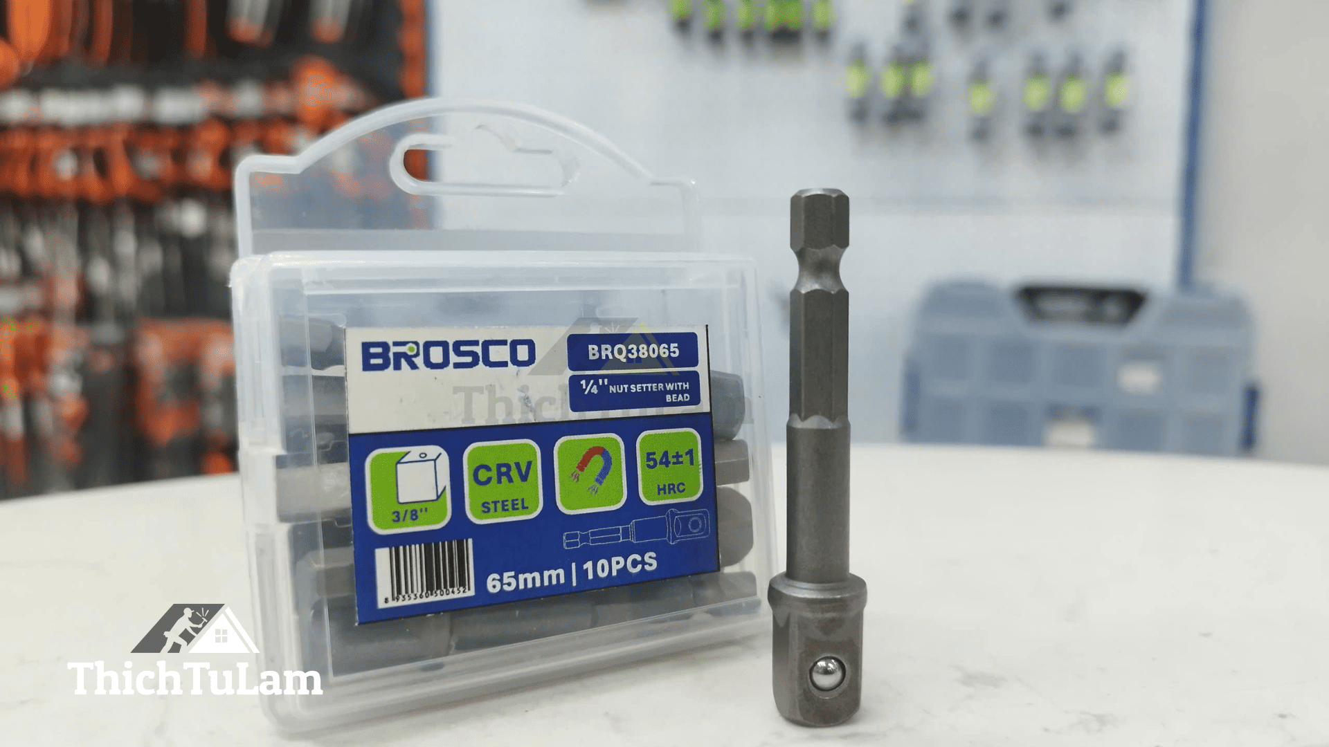 Đầu nối 3/8inchx65mm chuôi lục giác 6.35mm (vỉ 10 cái) Brosco BRQ38065