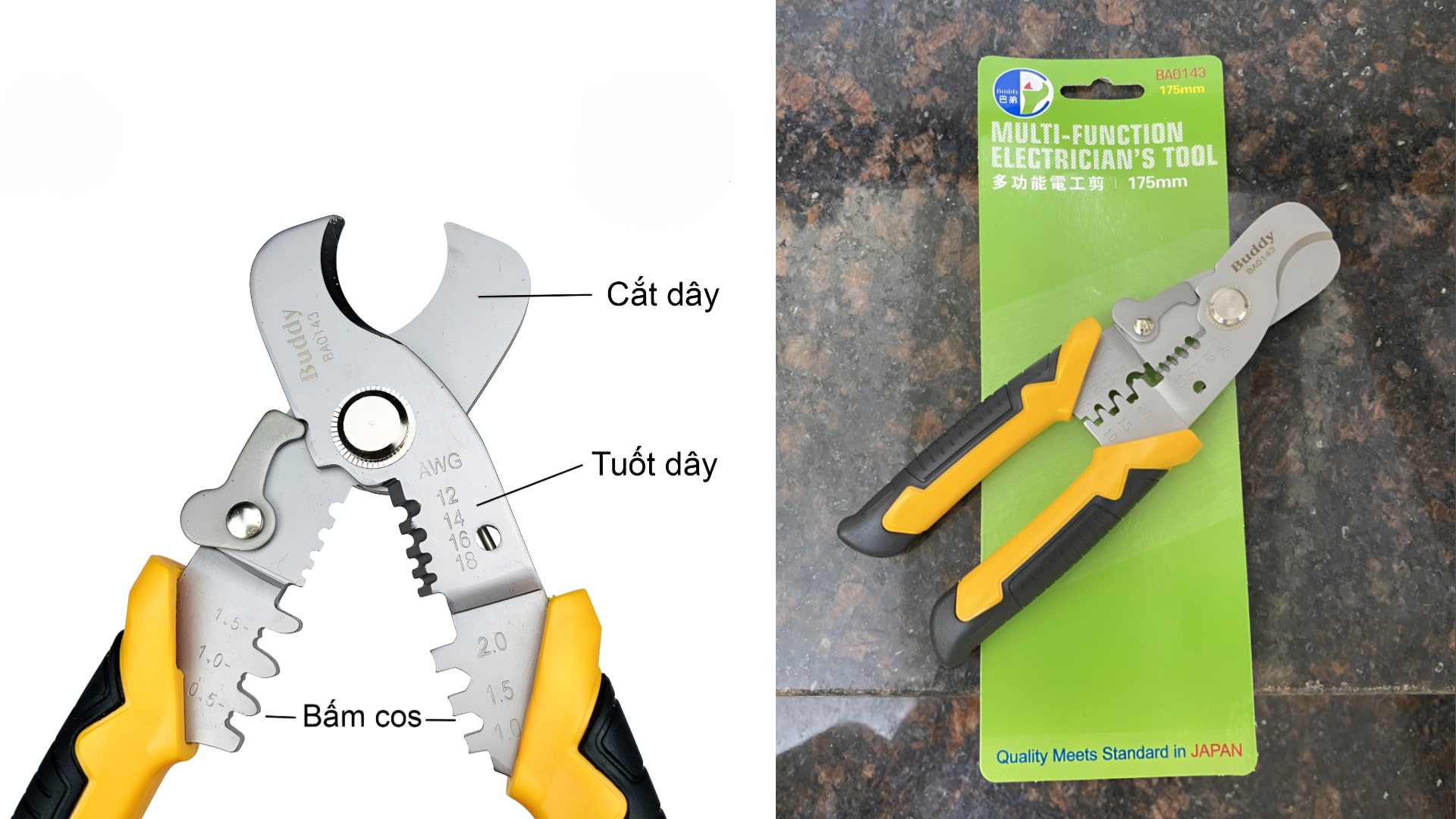 Đánh giá kìm cắt dây điện đa năng 3 trong 1 Buddy BA0143