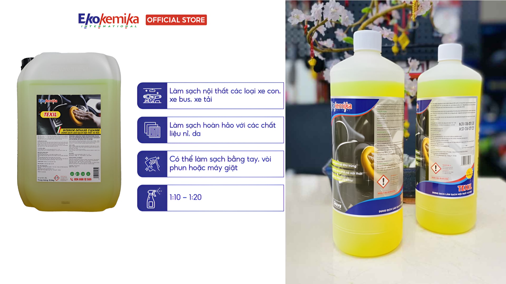 Dung dịch Texil Ekokemika Giải pháp tẩy rửa nội thất ô tô hoàn hảo