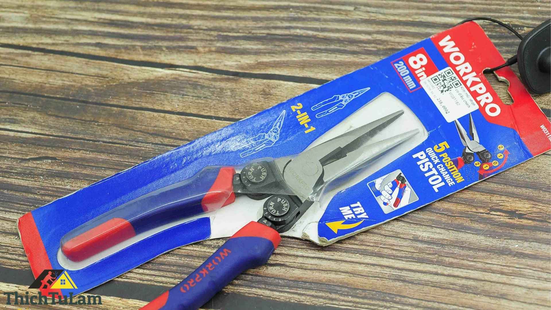 Kìm mũi nhọn có điều chỉnh 8inches/200mm Workpro W031182