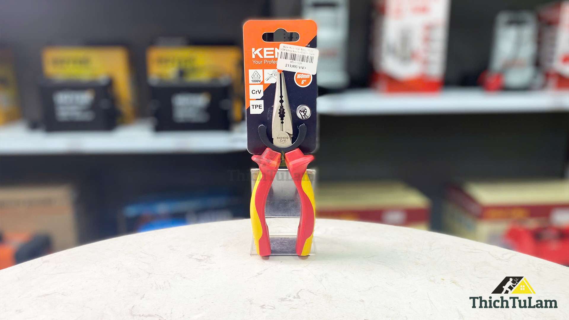 Kìm nhọn cách điện 1000V VDE bằng thép Cr-V kích thước 160mm Kendo 11031