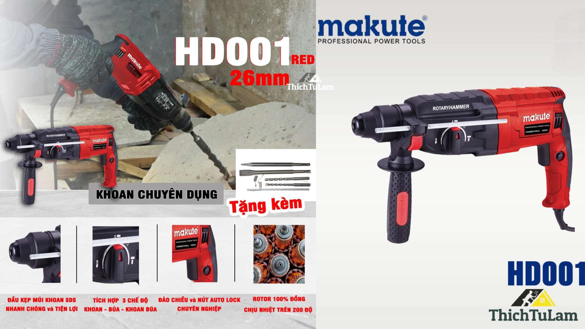 Máy khoan bê tông điện MAKUTE HD001-RED