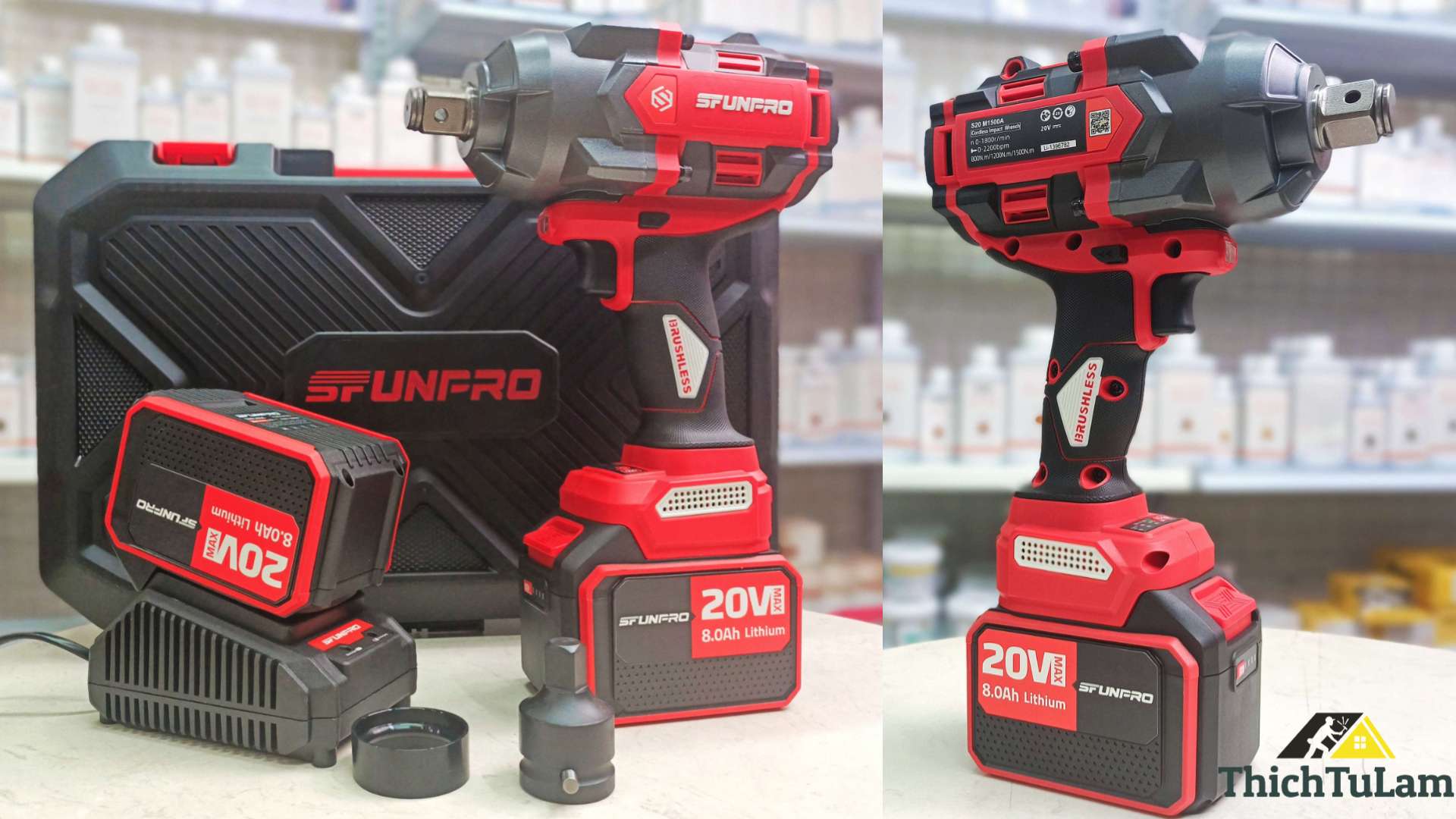 Máy bắn bu lông M21 1500Nm Sfunpro S20M1500A-8.0 (2 pin 8Ah + 1 sạc)