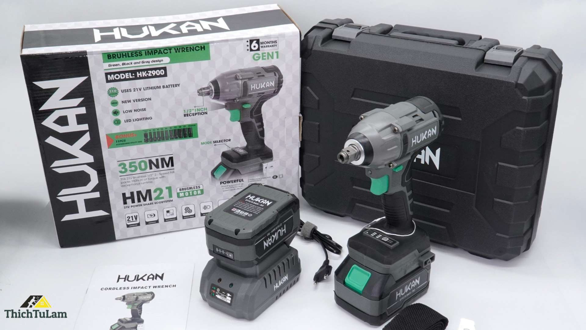 Máy bắn bu lông pin 21v 350Nm Hukan HK-Z900X