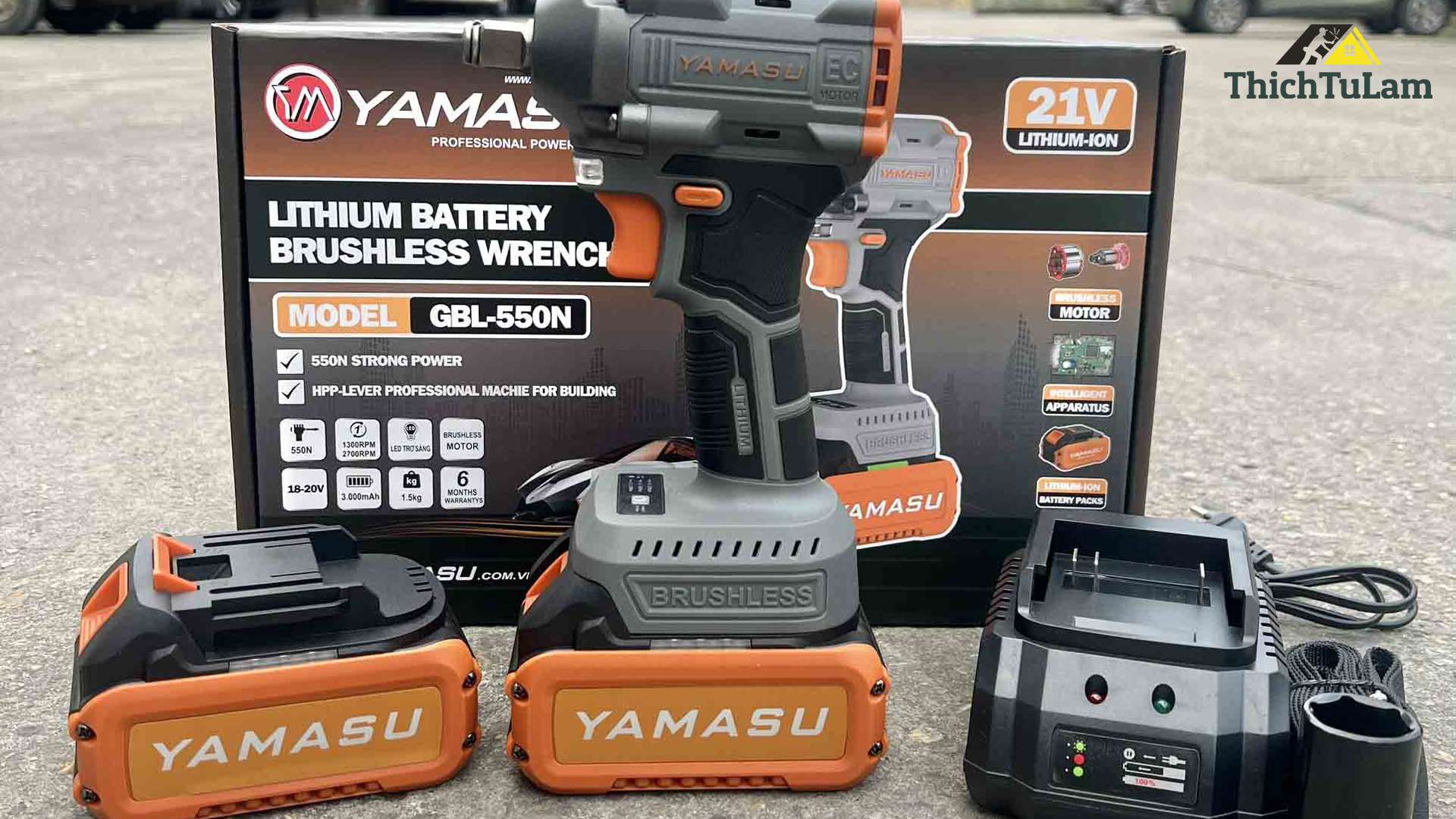 Máy bắn bu lông pin 21V (Bộ 2 pin 1 sạc) Yamasu GBL-550N