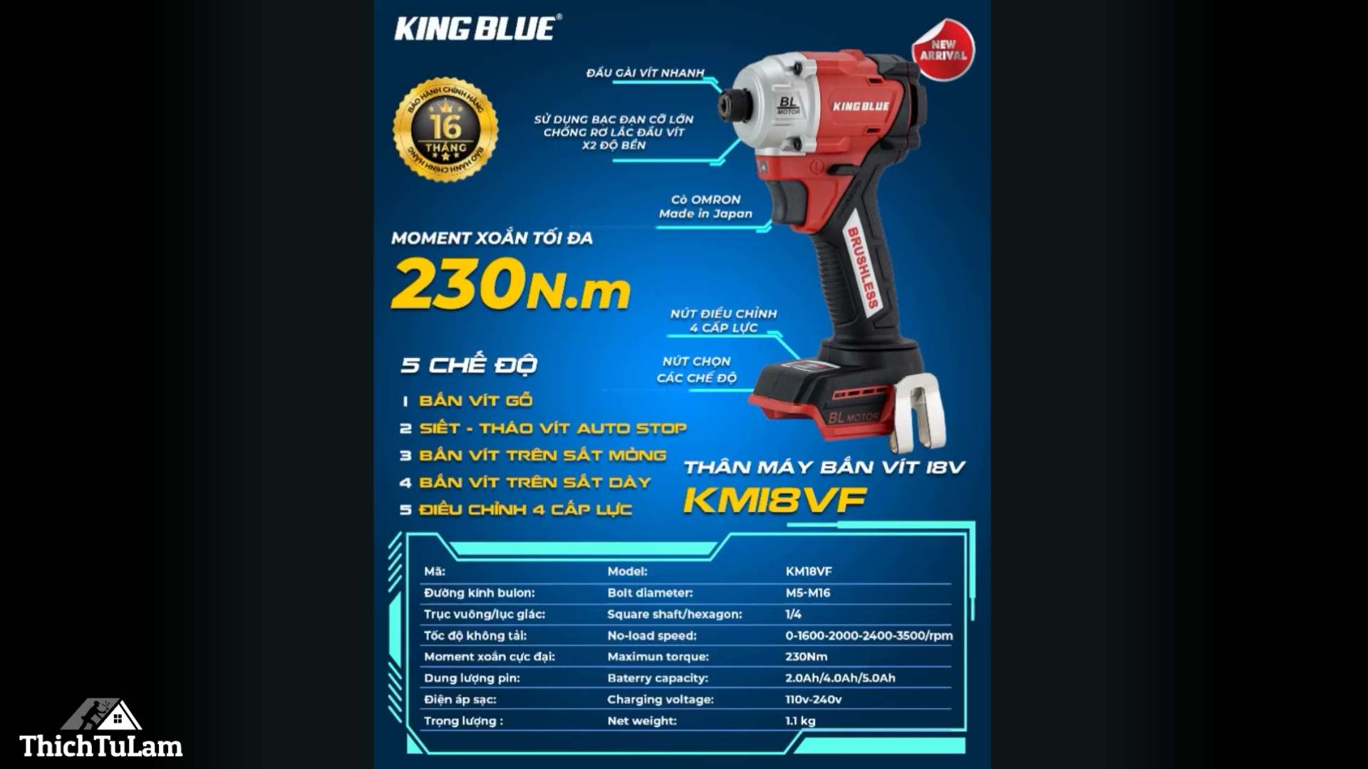 Thân máy bắt vít pin Makita 18V Kingblue KM18VF
