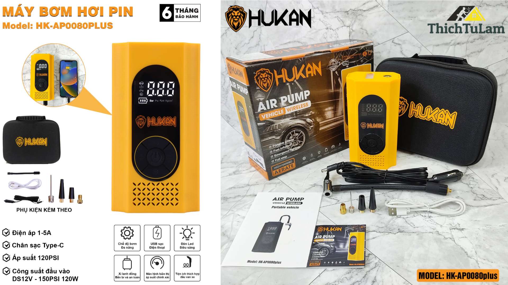 Máy bơm hơi pin Hukan HK-AP0080PLUS