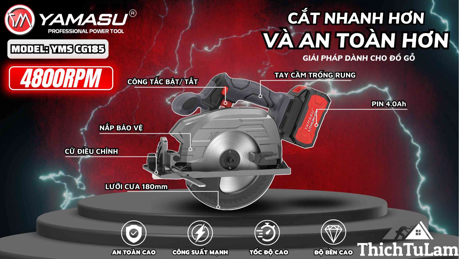 Máy cưa đĩa pin 20V 180mm Yamasu YMS-CG185