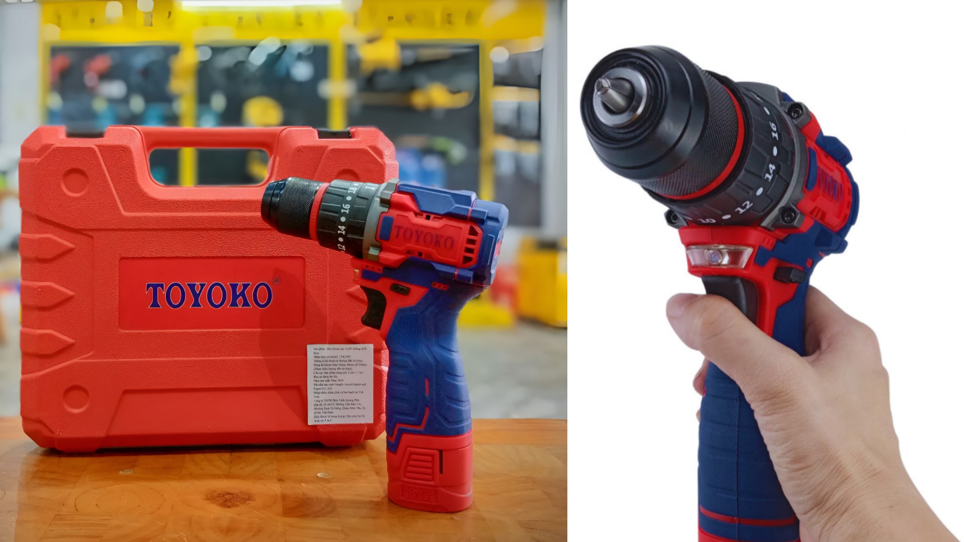 Máy khoan bắn vít Toyoko có 2 pin và 1 sạc