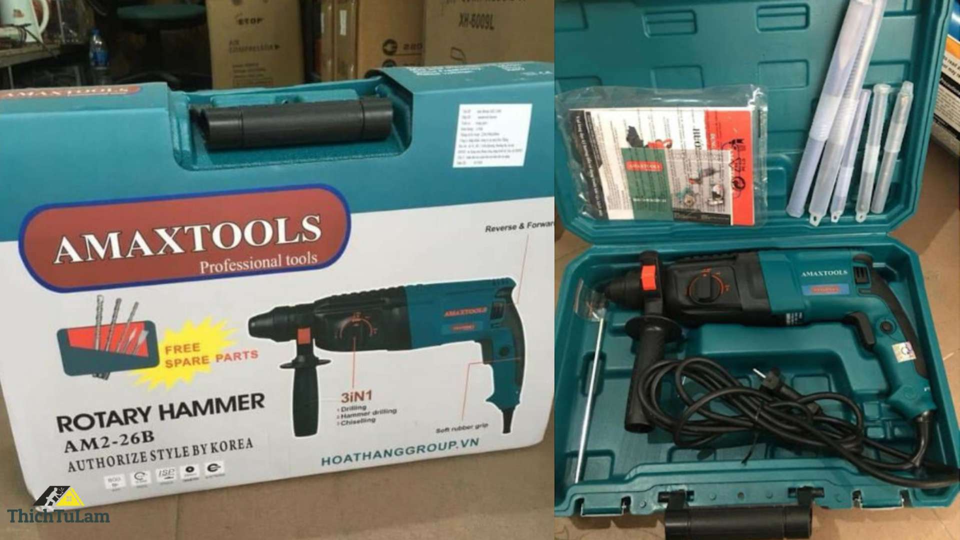 Hộp và phụ kiện Máy khoan bê tông điện 3 chế độ 800w Amaxtools AM2-26B