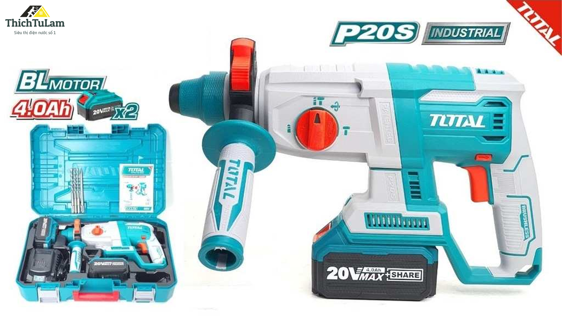 máy khoan bê tông pin 20V Total TRHLI202287