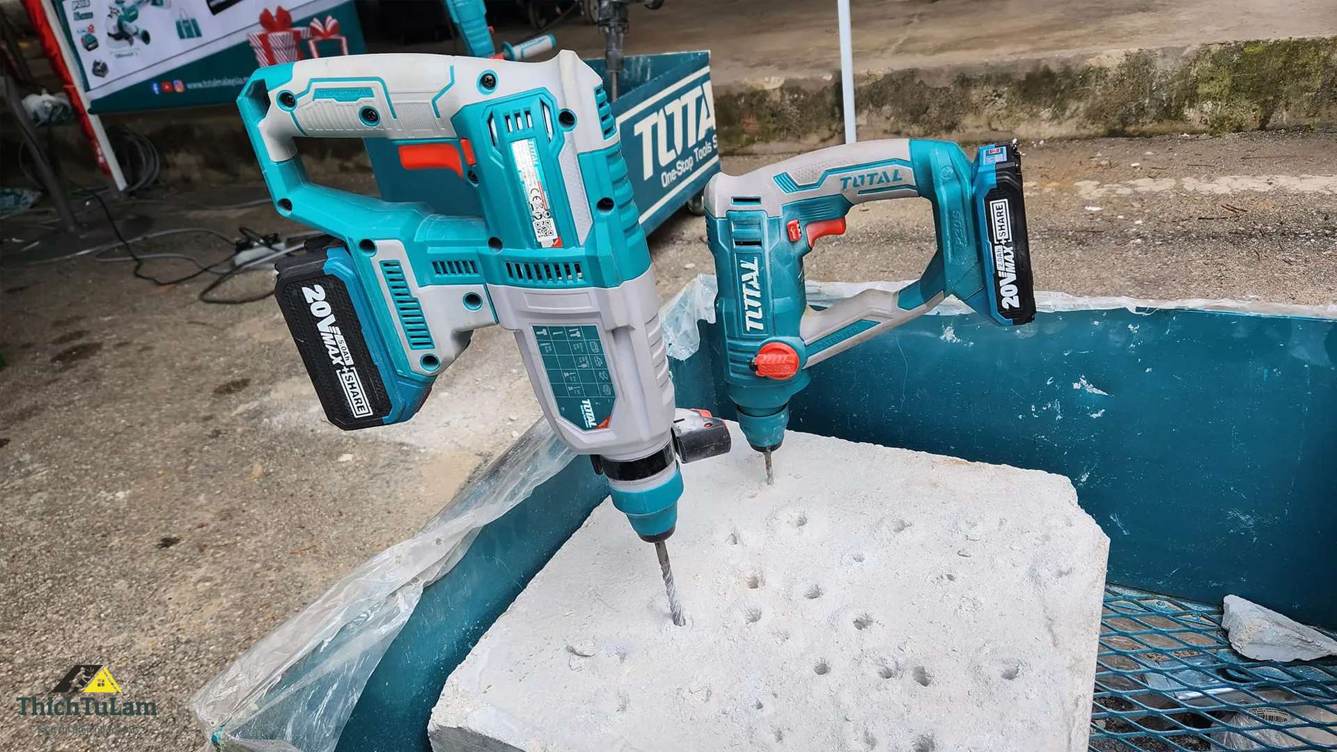 Thử nghiệm máy khoan bê tông Total 20V TRHLI202287