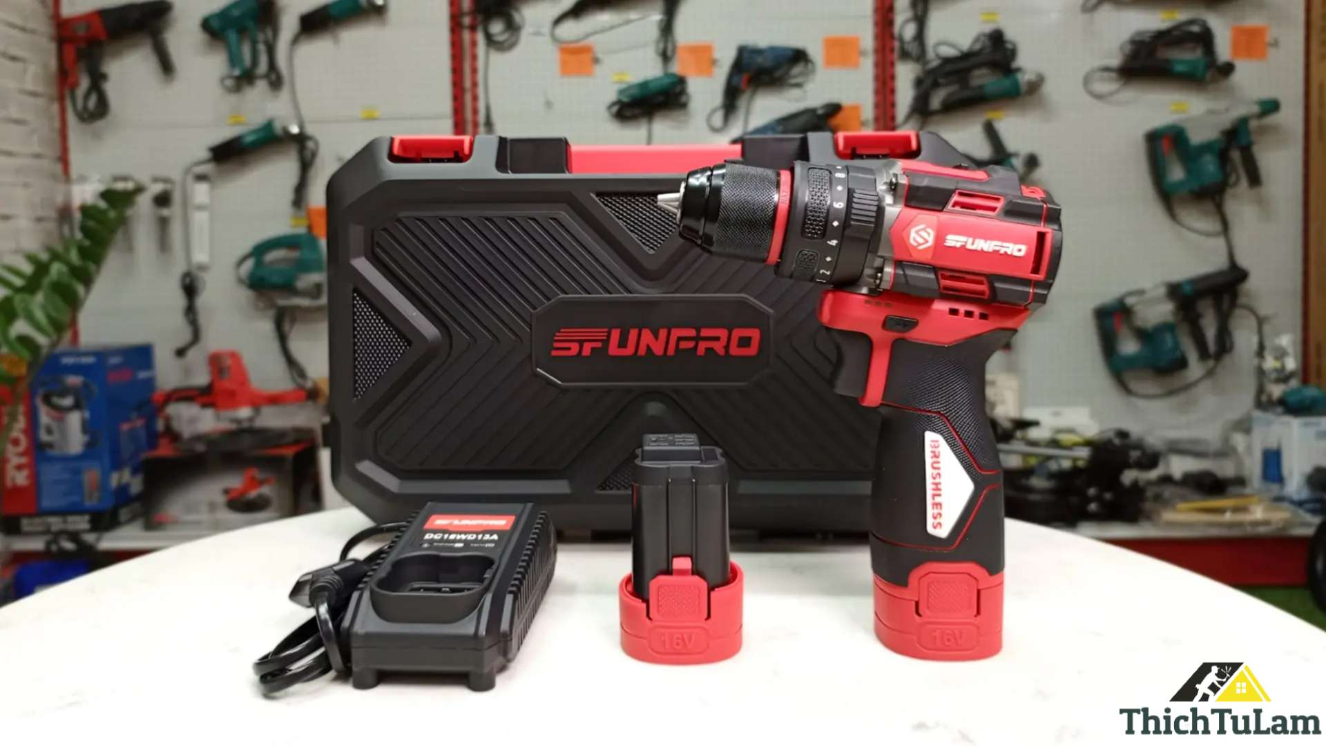 Máy khoan Pin 16V động lực 10mm (2 pin + 1 sạc) Sfunpro S16DR10A.2