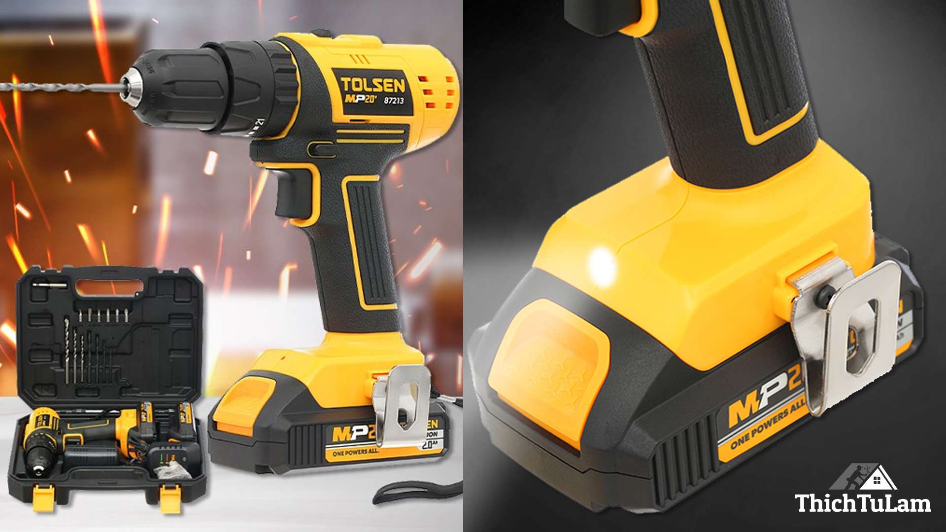 MÁY KHOAN PIN 20V ĐẦU 10MM CÓ BÚA TOLSEN 87213