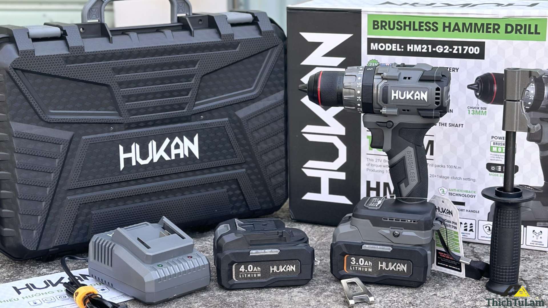 Máy khoan pin 21v 100Nm Hukan HM21-G2-Z1700.2 (2 pin + 1 sạc)