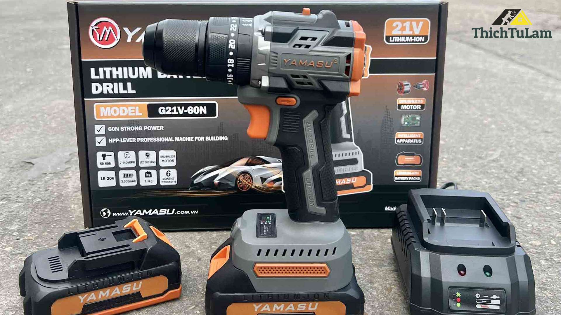 Máy khoan pin 3 chức năng 21V (Bộ 2 pin 1 sạc) Yamasu G21V-60N