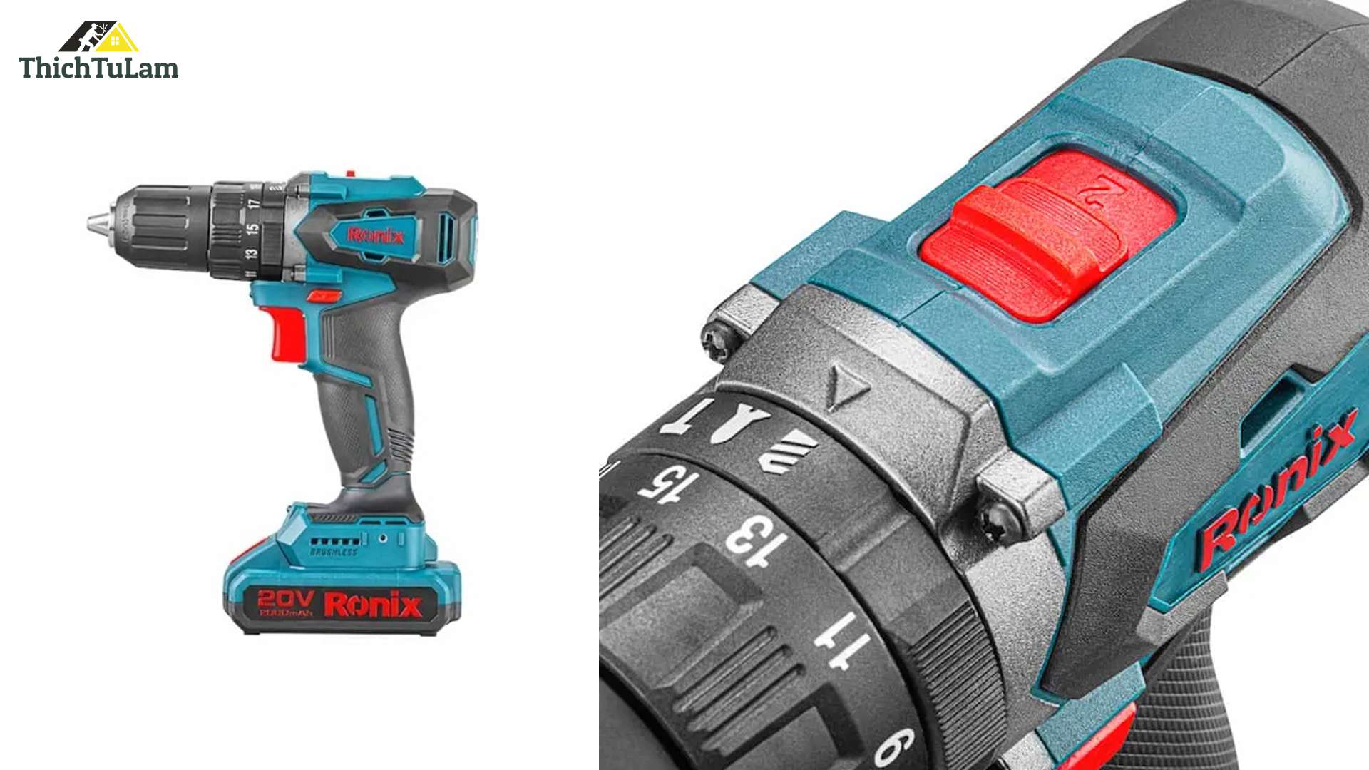 MÁY KHOAN PIN CÓ BÚA KHÔNG THAN 20V/2.0AH RONIX RN8900K