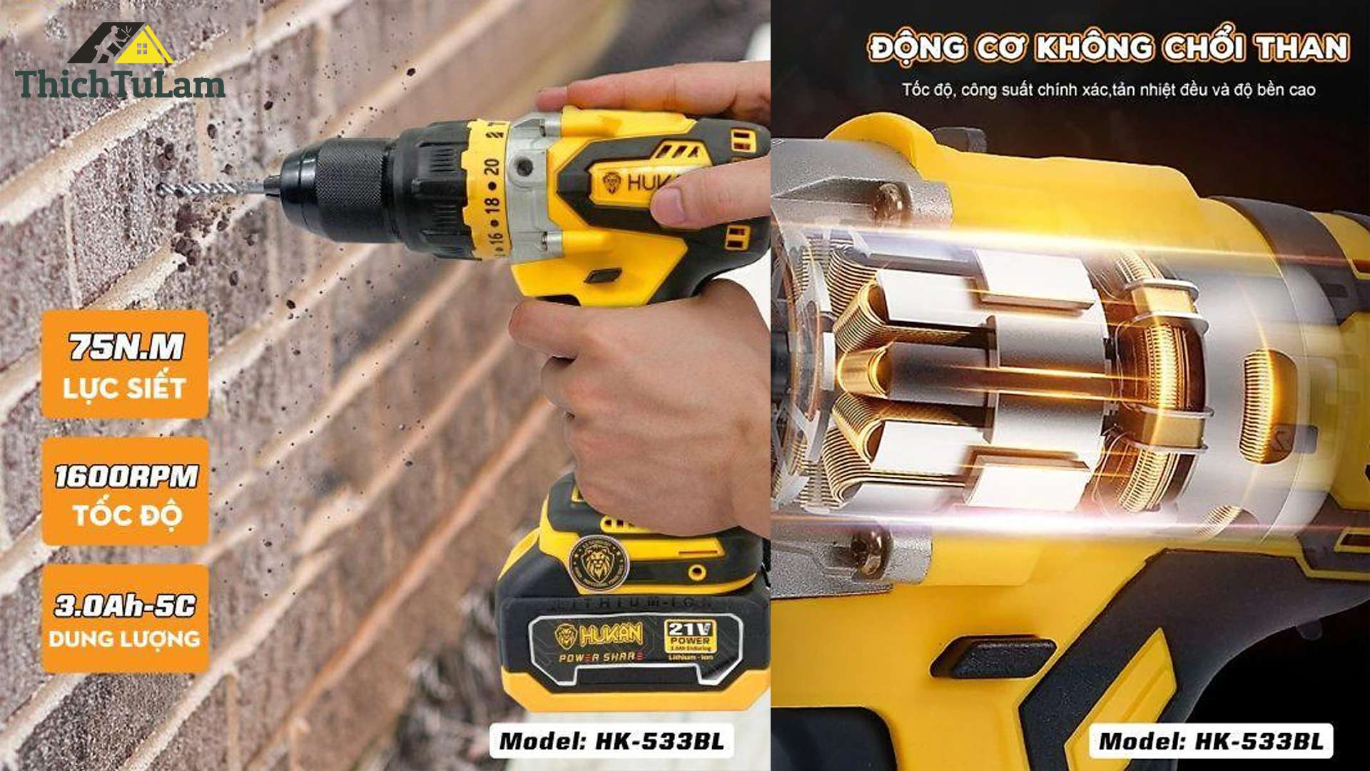 Máy Khoan Pin Hukan HK-533