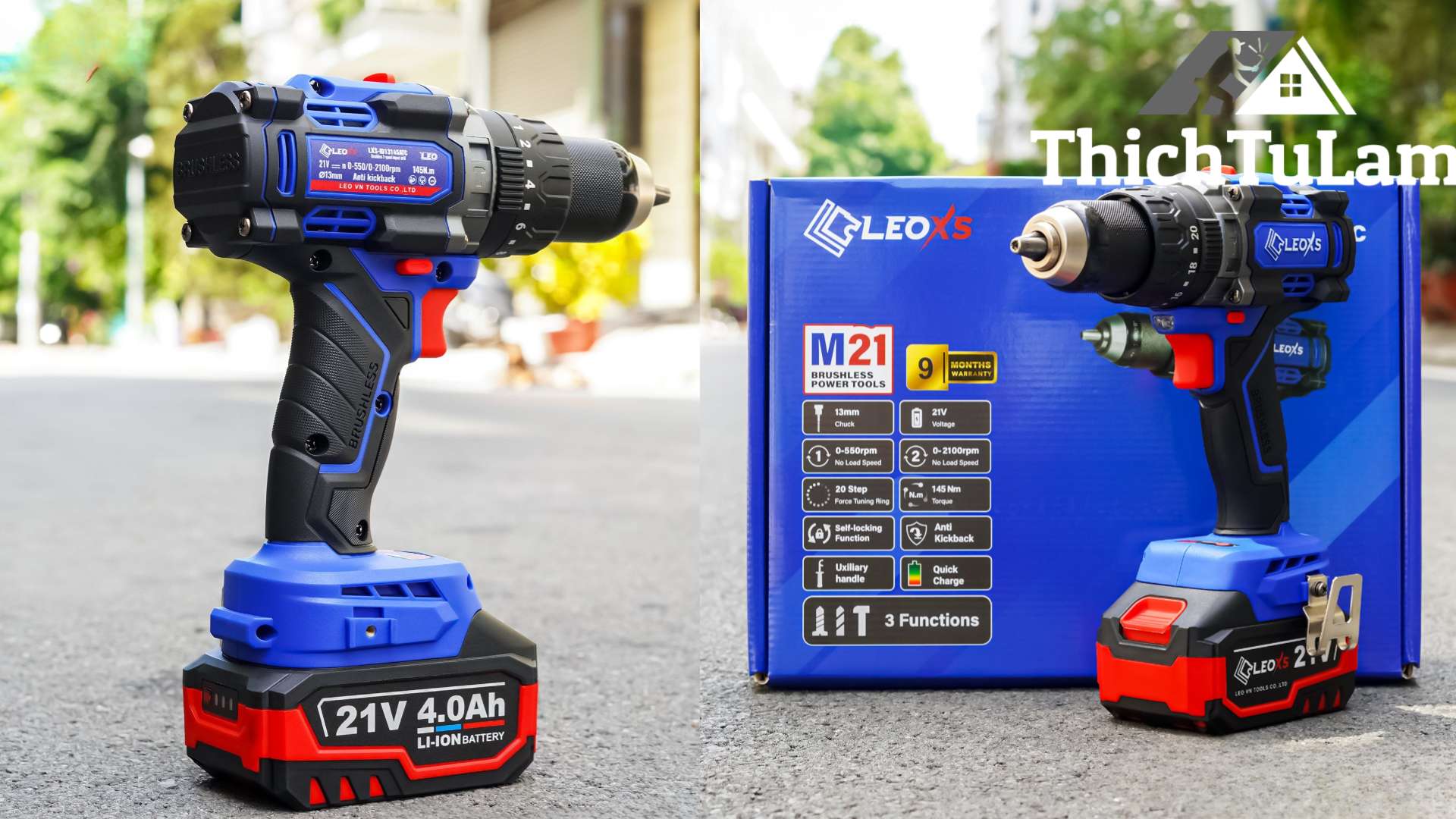 Máy khoan pin 13mm 3 chức năng có khóa tự động LEOXS LXS-ID13145ATC