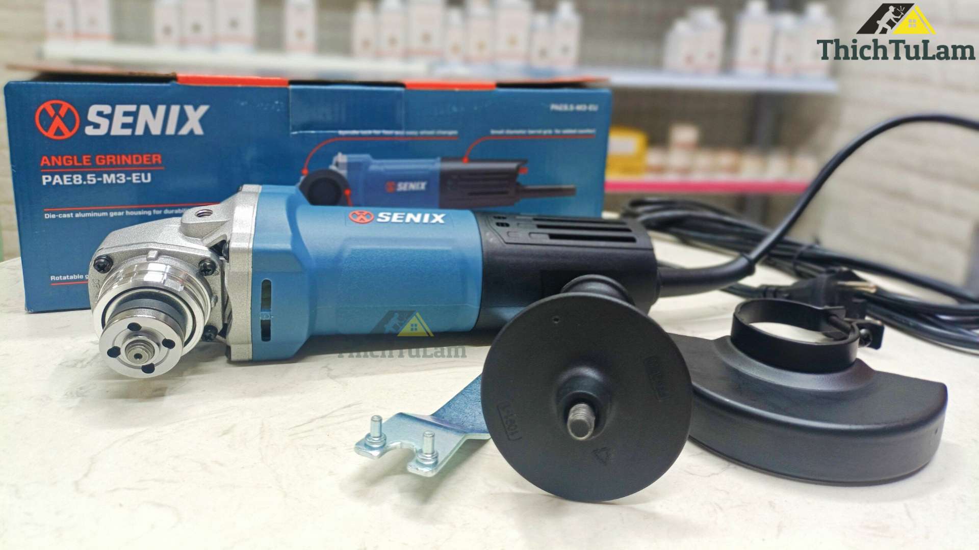 Máy mài góc đĩa 100mm, công tắc đuôi 900W Senix PAE8.5-M3-EU