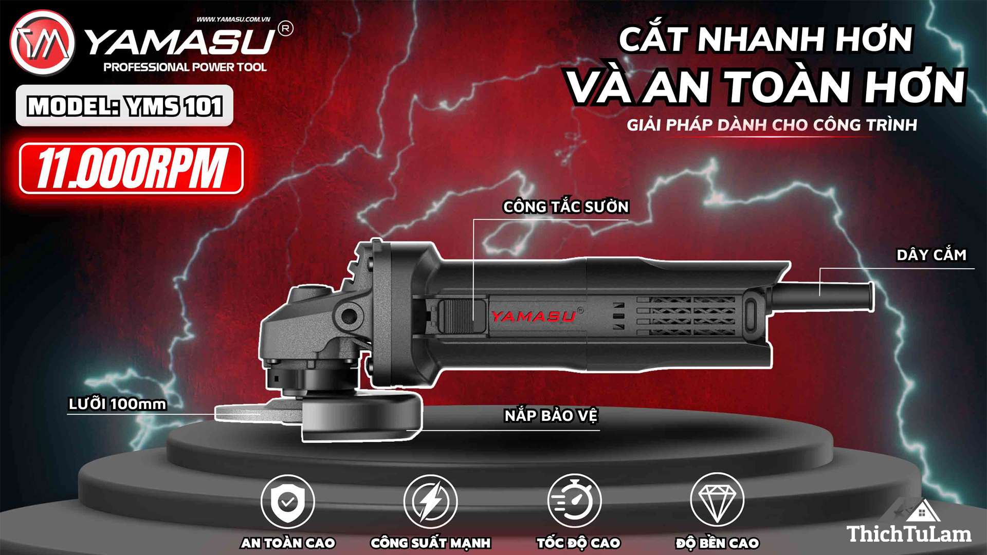 Máy mài góc công tắt trượt 900W 100mm Yamasu YMS-101