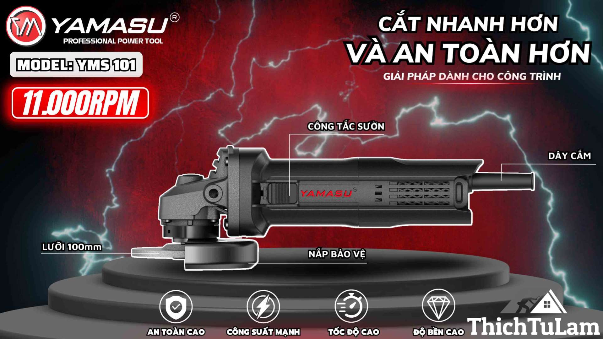 Máy mài góc công tắt trượt 900W 100mm Yamasu YMS-101