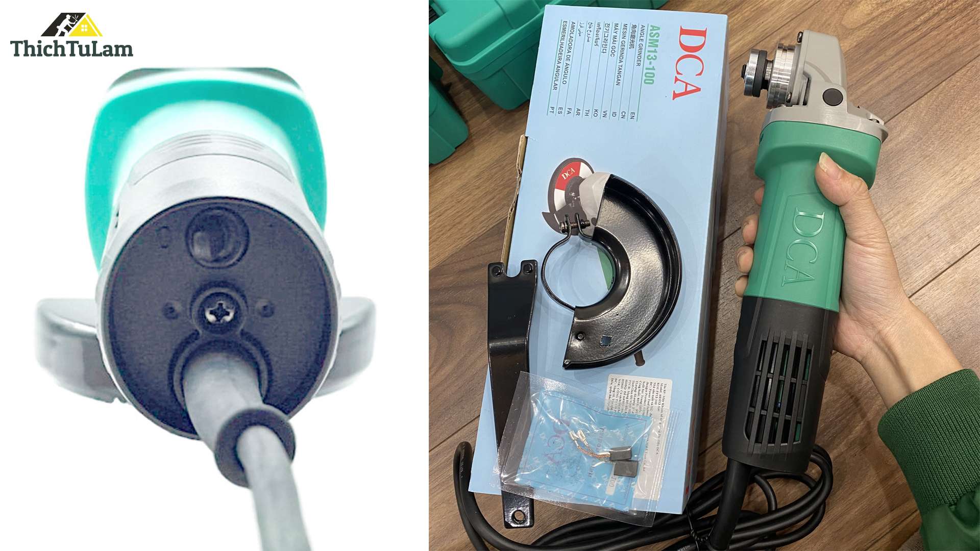 MÁY MÀI GÓC THÂN NHỎ 100MM 820W DCA ASM13-100 CÔNG TẮC ĐUÔI