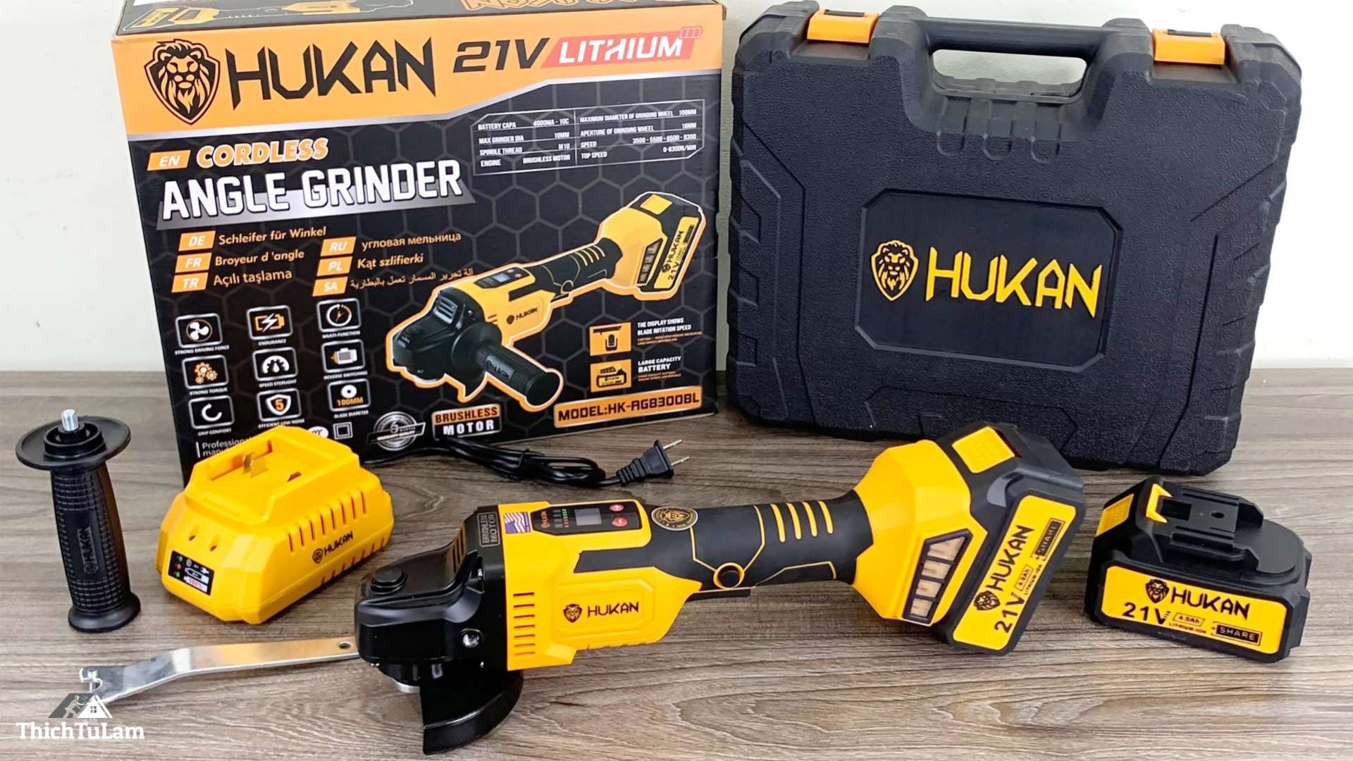 Máy mài pin (Bộ 2 pin 4.0, 1 sạc 2A) Hukan HK-AG8300BL.2