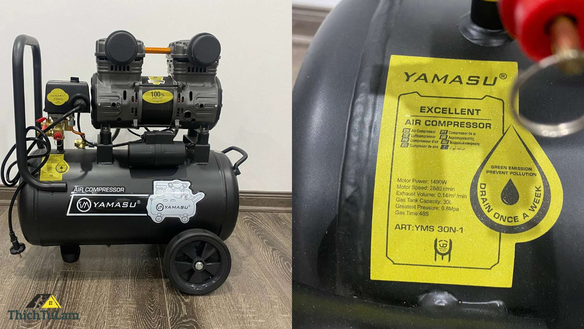 Máy nén khí không dầu tua nhanh 30L Yamasu YMS-30N-1