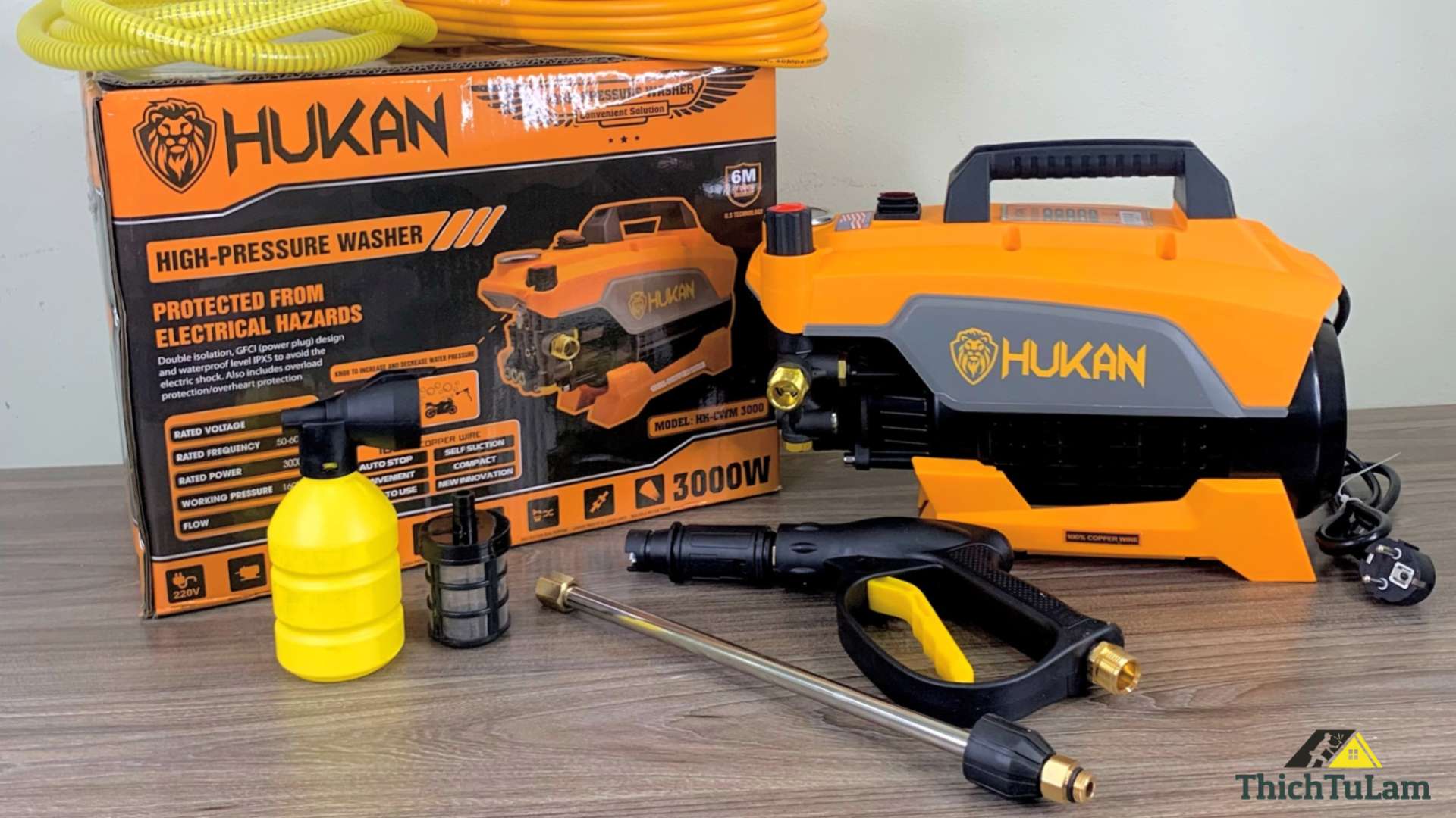 Máy rửa xe áp lực cao 3000W Hukan HK-CWM3000CG có chống giật